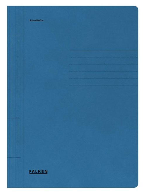 Dosar cu șină metalică din carton reciclat albastru, format A4, ideal pentru arhivarea documentelor perforate.