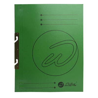 Dosar încopciat din carton duplex verde Willgo, 250 g/m², format A4, ideal pentru arhivarea și organizarea documentelor pe coduri de culori