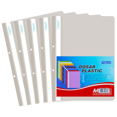 Dosar din plastic gri Nebo format A4, cu șină metalică și copertă frontală transparentă, ideal pentru arhivarea profesională și protecția documentelor