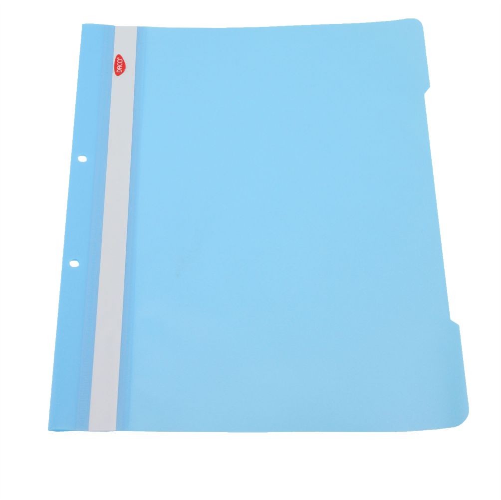 Dosar cu șină metalică DACO, format A4, culoare albastru deschis, din PVC, ideal pentru organizarea documentelor de birou