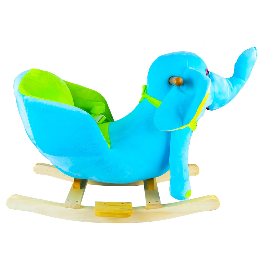Balansoar pentru bebelusi, lemn + plus, Elefant albastru, 60x34x45 cm