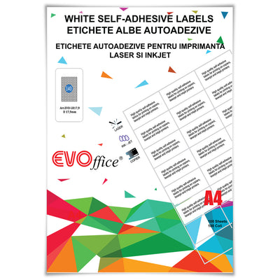 Top 100 coli etichete autoadezive rotunde A4 EVOffice, diametru 17.9 mm, 140 etichete pe coală, compatibile laser și inkjet