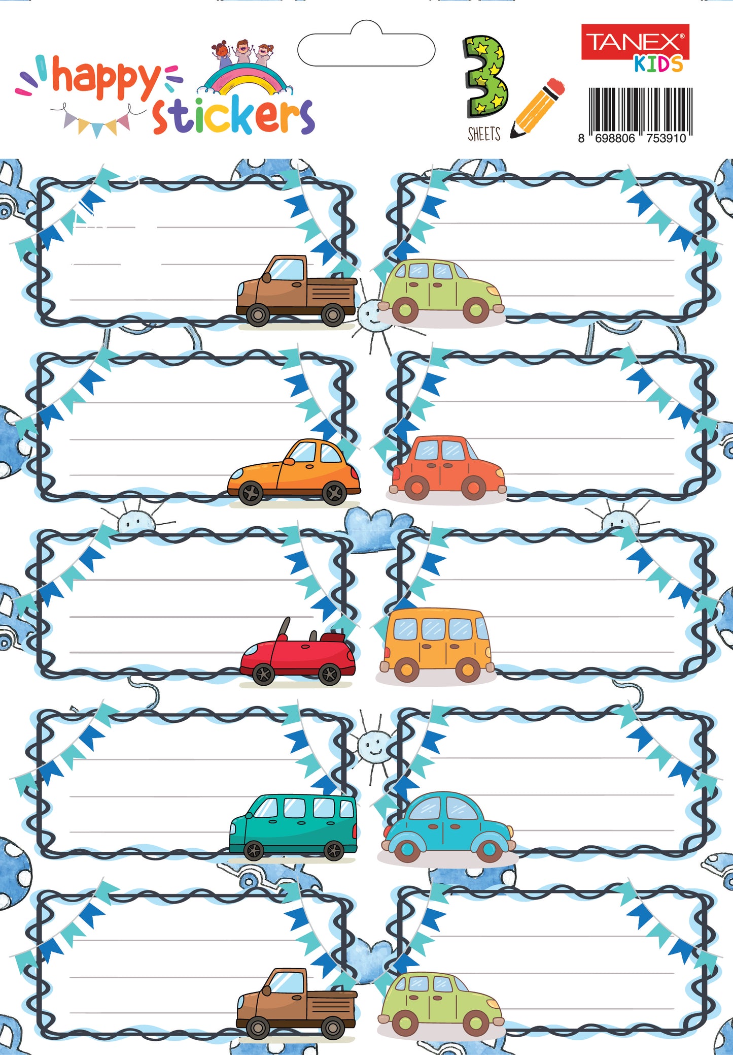 Etichete Scolare 30/Set Masini Tls-727 Tanex