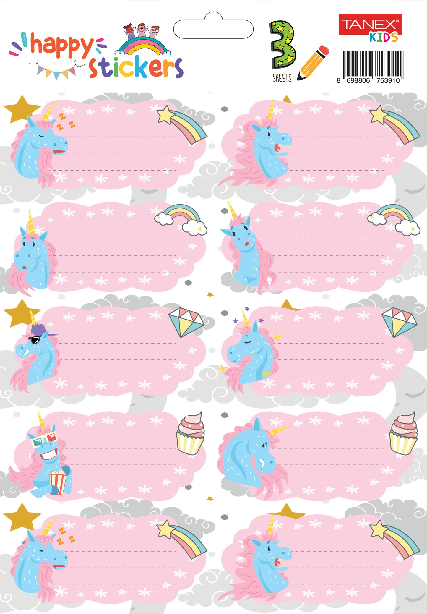 Etichete Scolare 30/Set Unicorni Tls-727 Tanex