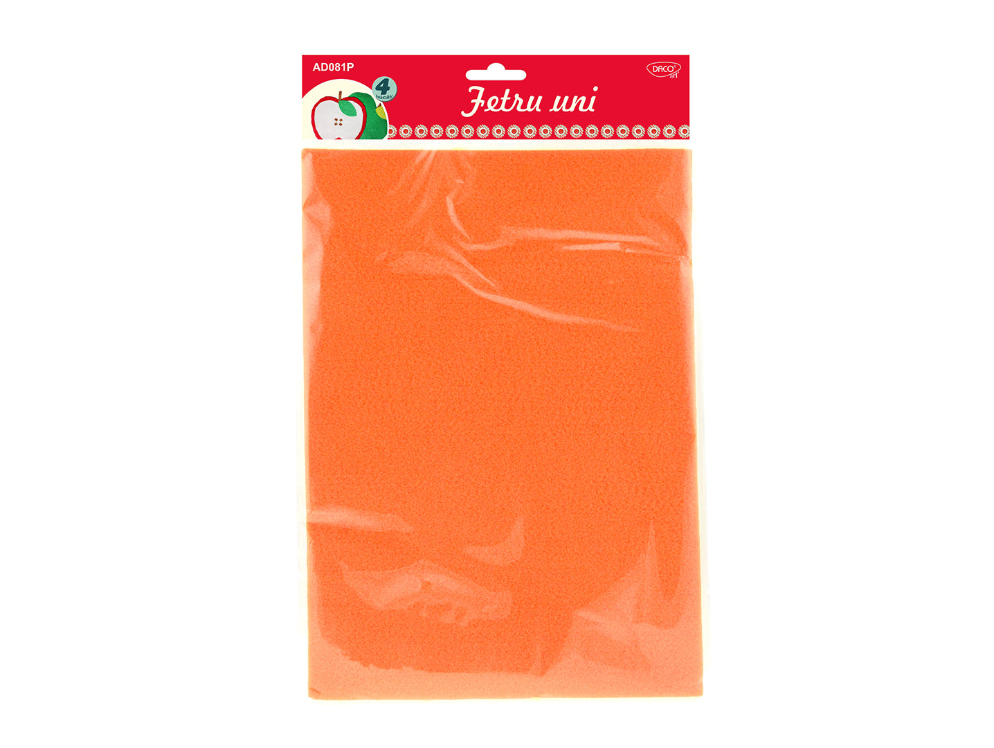 Set de 4 coli de fetru moale uni de culoare portocalie, format A4 și grosime de 1.4 mm, marca DACOart, pentru activități creative, decorațiuni de toamnă și lucru manual