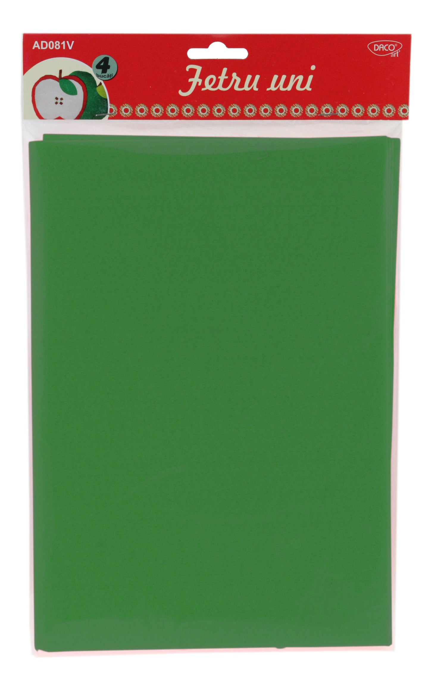 Set de 4 coli de fetru moale uni de culoare verde, format A4 și grosime de 1.4 mm, marca DACOart, pentru activități creative, decorațiuni handmade și lucru manual