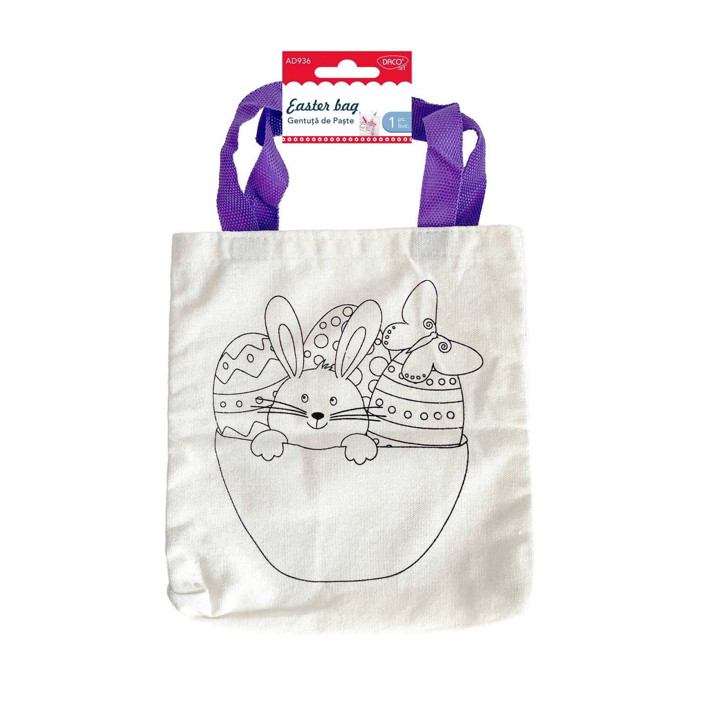 Gentuță de Paște din material textil DACO (Cod AD936), ideală pentru personalizat cu carioci, folosită ca ambalaj cadou sau proiect de craft pentru copii