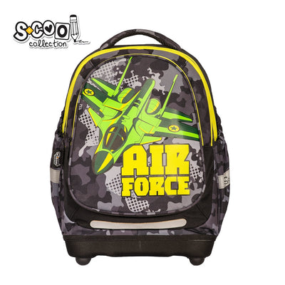 Ghiozdan anatomic baieti S-COOL model Air Force 39 cm ultra-usor 0.7 kg spate respirabil catarama abdominala benzi reflectorizante si baza din spuma EVA