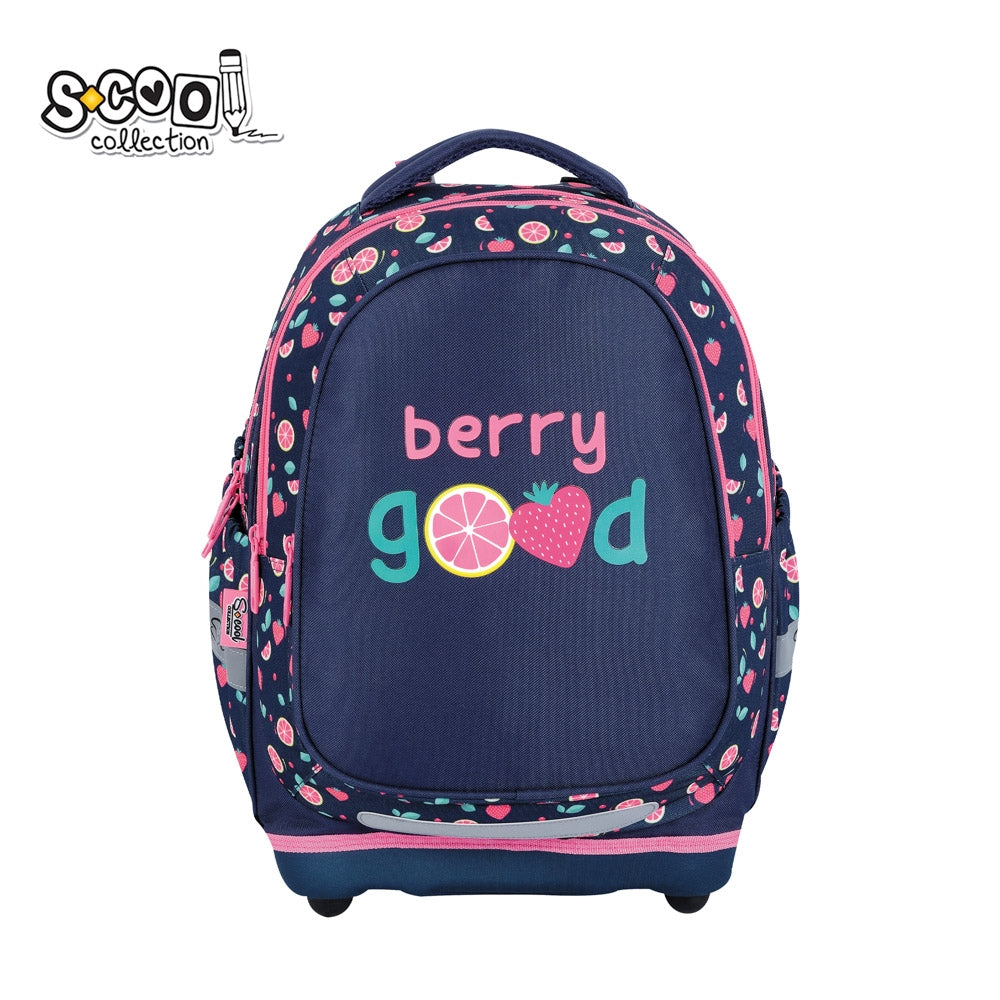 Ghiozdan anatomic fete S-COOL model Berry Good 39 cm ultra-usor 0.670 kg cu spate respirabil catarama talie port-chei si baza impermeabila EVA