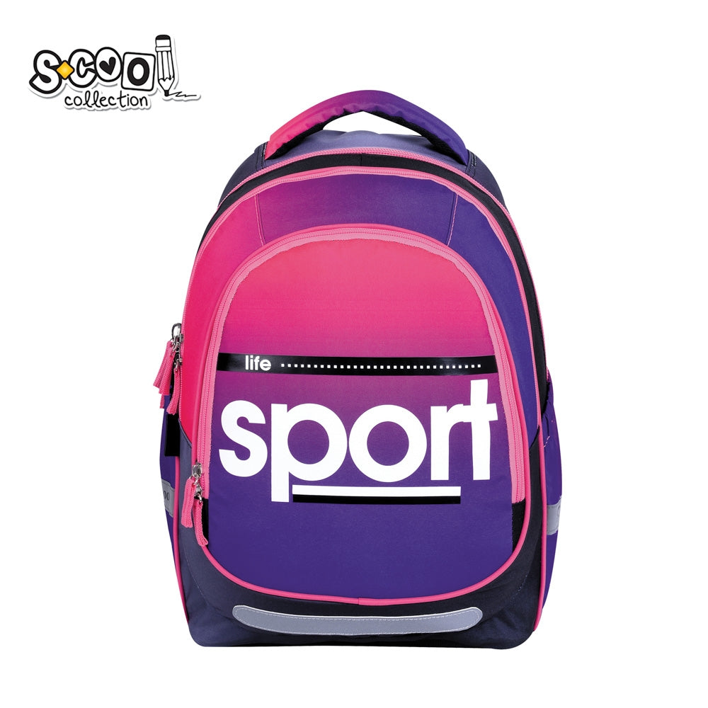 Ghiozdan anatomic ultra-usor fete S-COOL model Sport 41 cm design premiat 2023 spate respirabil buzunar frontal protejat si benzi reflectorizante