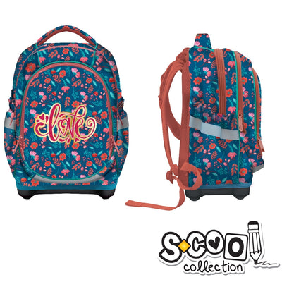 Ghiozdan anatomic fete S-COOL model Love 42 cm cu spate buretat 3 compartimente buzunar laptop baza EVA impermeabila cu picioruse si elemente reflectorizante