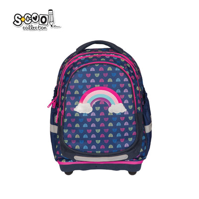 Ghiozdan anatomic fete S-COOL model Rainbow 39 cm greutate 0.655 kg spate respirabil buzunar frontal cu organizator si baza EVA cu picioruse