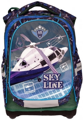 Ghiozdan anatomic S-COOL model Sky Line 42 cm cu 3 compartimente buzunar laptop spate buretat respirabil si baza rigida EVA cu picioruse