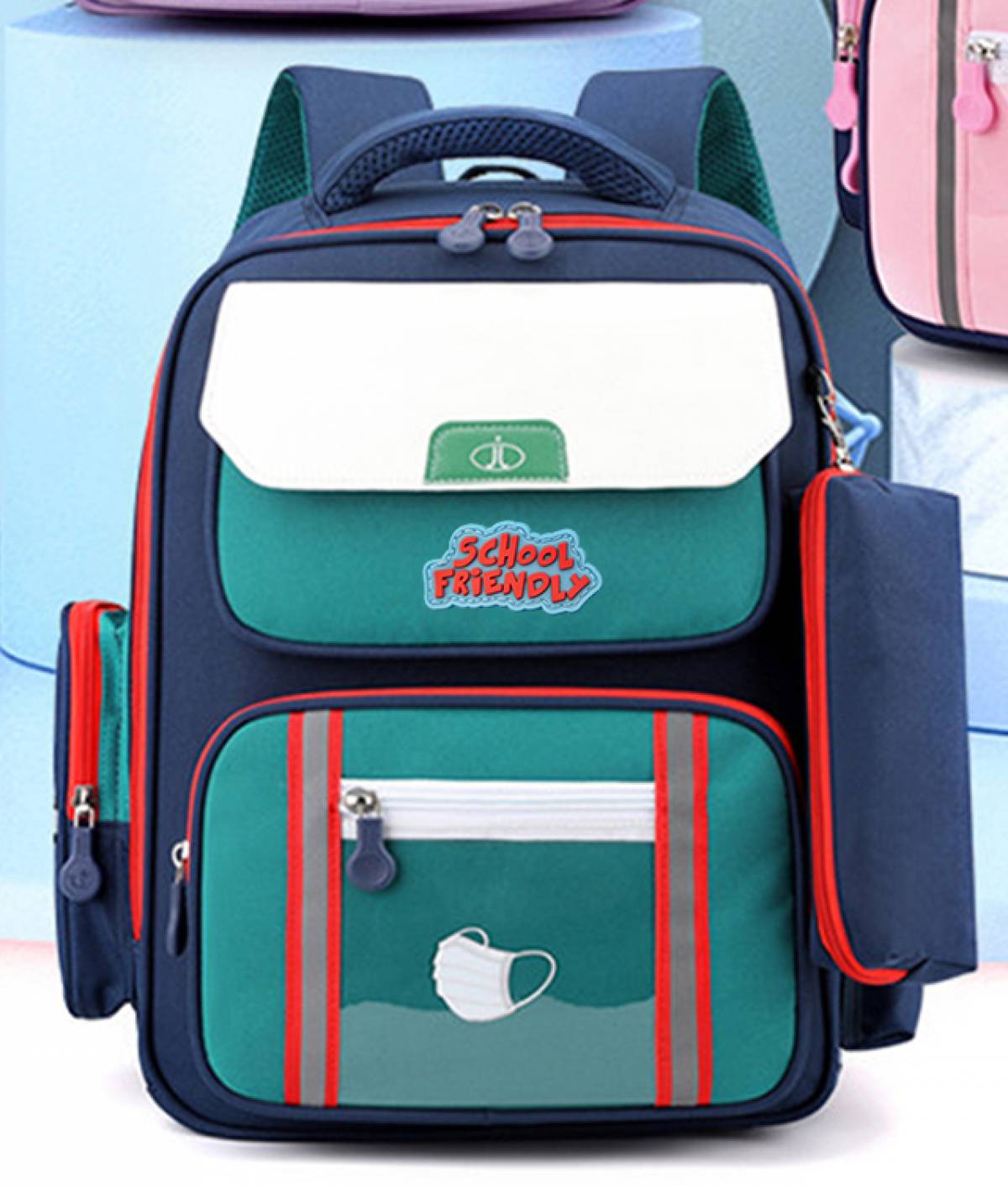 Ghiozdan Clasele 1-4 Sf Verde Cu Penar 3 Fermoare Pigna