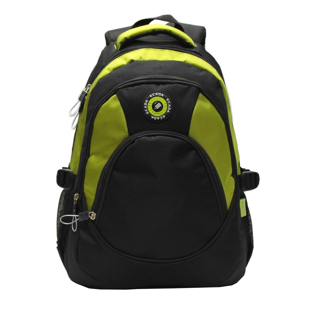 Ghiozdan adolescenti Ecada 61502 negru cu verde inaltime 46 cm 3 compartimente cu fermoar si bretele buretate