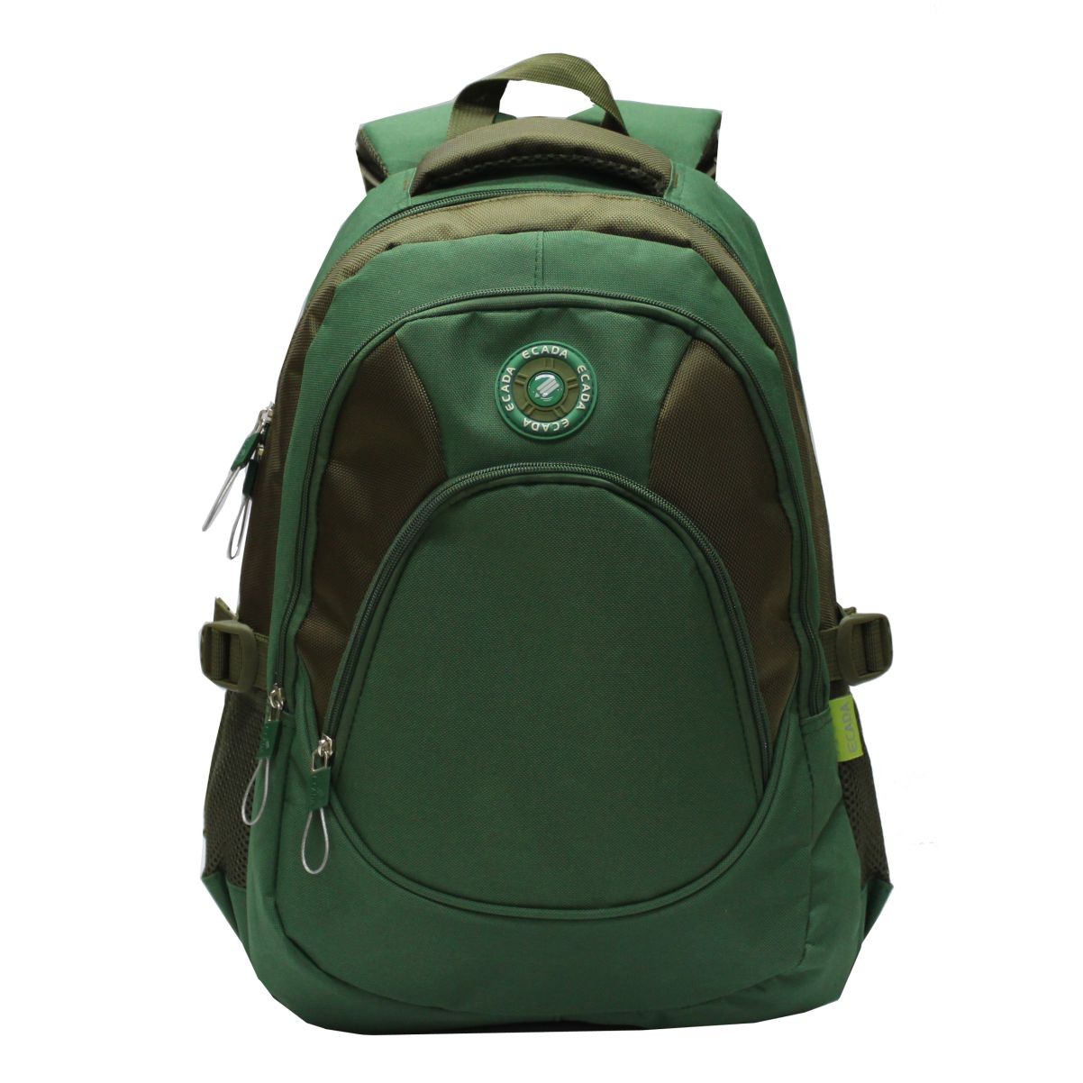 Ghiozdan adolescenti Ecada 61503 verde cu accente negre inaltime 46 cm 3 compartimente cu fermoar si bretele captusite