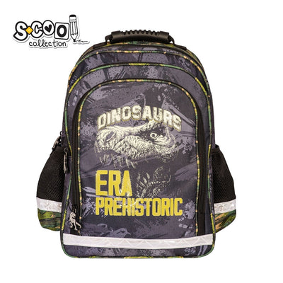 Ghiozdan ergonomic baieti S-COOL model DINO 40.5 cm greutate 0.67kg imprimeu dinozaur spate anatomic respirabil maner ergonomic si benzi reflectorizante