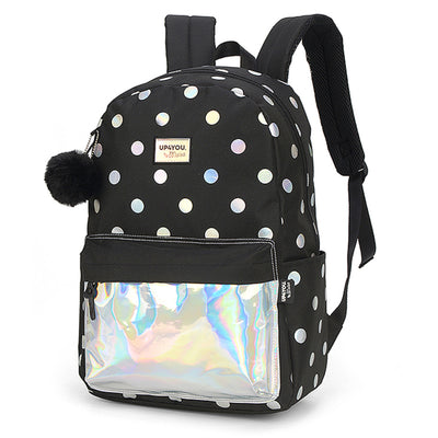 Ghiozdan gimnaziu Pigna design holografic negru-argintiu cu 2 compartimente cu fermoar bretele ajustabile 46 cm stil modern pentru adolescenti