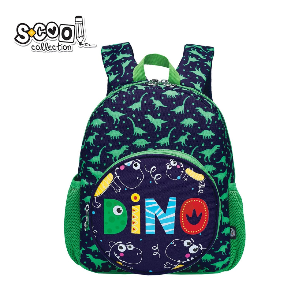 Ghiozdan de grădinărit S-Cool Dino de 31x24x9 cm din poliester cu imprimeu cu dinozauri pentru copii