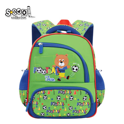 Ghiozdan gradinita baieti S-COOL model Football Fun 30 cm imprimeu fotbal spate respirabil buzunare frontale buretate si benzi reflectorizante