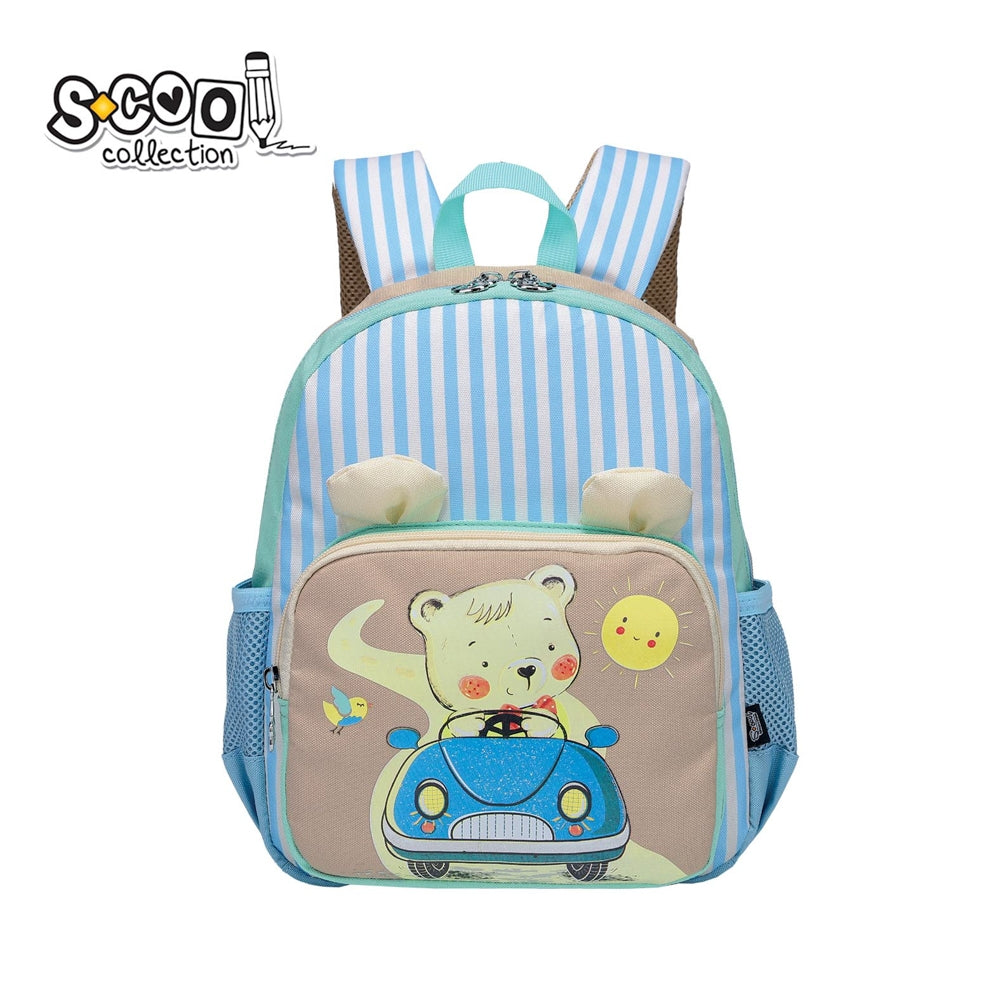 Ghiozdan de grădinărit S-Cool Bear cu model ursuleț, urechiușe 3D și curea de piept pentru copii