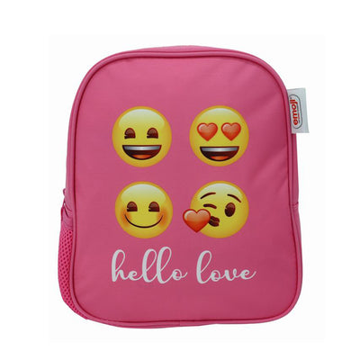 Ghiozdan gradinita fete Pigna model Emoji Classic roz cu un compartiment bretele buretate reglabile si buzunar lateral apa