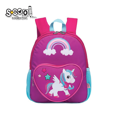 Ghiozdan gradinita 31x24x9 cm cu unicorn și benzi reflectorizante S-Cool pentru copii.