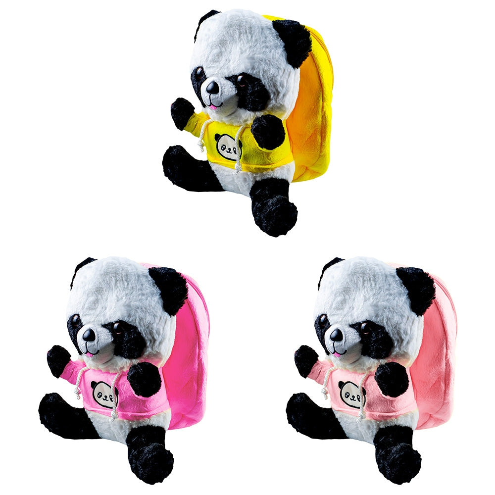 Ghiozdanel copii 2-5 ani din plus model ursulet panda inaltime 26 cm cu bretele buretate reglabile si compartiment captusit disponibil in roz albastru galben si roze