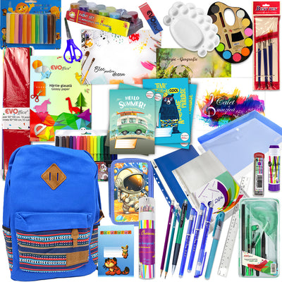 Set premium scoala baieti clasele 3-4 cu ghiozdan laptop Willgo penar rigid 2 fermoare trusa geometrie roller cu stergere caiete biologie si accesorii pictura profesionale