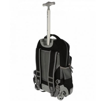 Ghiozdan troller scolar Pigna model Strong negru 48 cm cu maner telescopic roti rezistente si compartimente multiple pentru rechizite