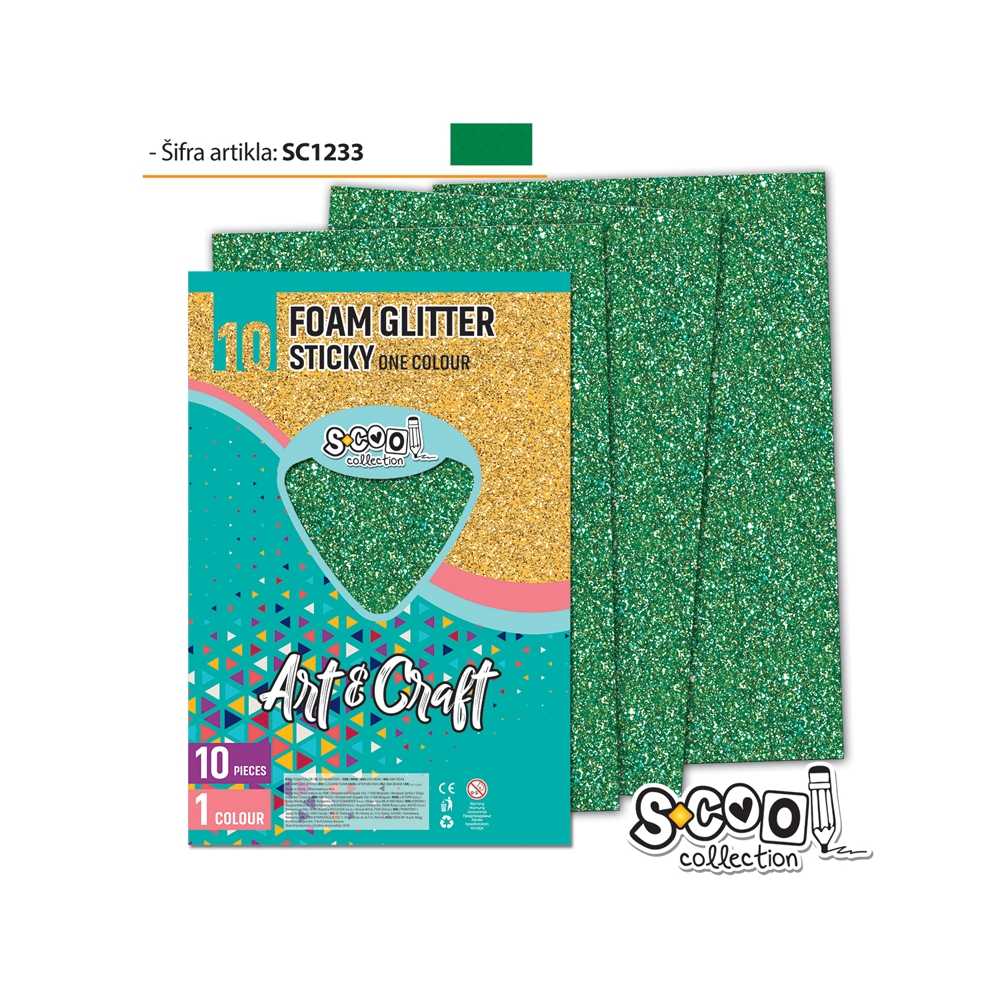 Hartie Buretata, Adeziva, Glitter, Verde, 10 Buc/Set, 20X30 Cm - S-Cool