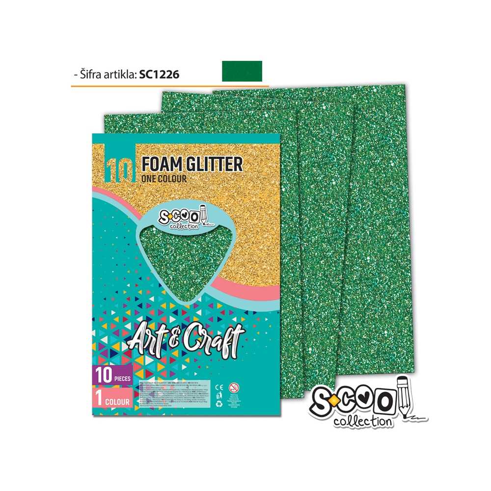 Hartie Buretata, Glitter, Verde Inchis, 10 Buc/Set, 20X30 Cm - S-Cool