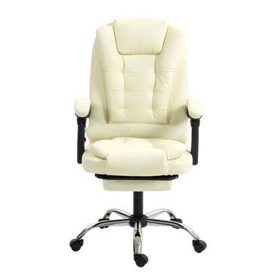 Scaun directorial, masaj in suportul lombar, suport picioare, PU, Crem, Erest