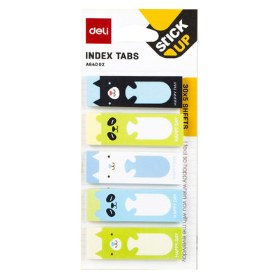 Index adeziv din hârtie Deli 45x15 mm cu modele de animale și buline pentru organizare și birou.