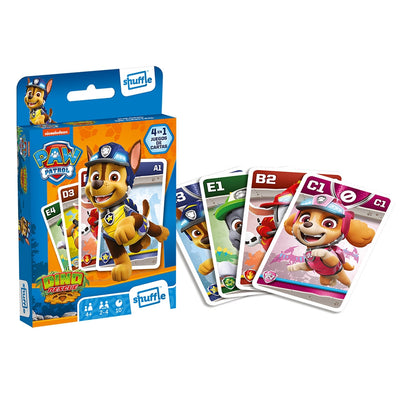 Joc de cărți 4 în 1 Paw Patrol Dino Shuffle Fun cu 33 de cărți ilustrate pentru copii și familie