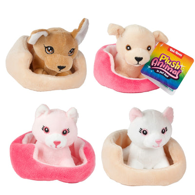 Jucărie de pluș adorabilă Cățel sau Pisică în coșuleț textil Toi-Toys, ideală pentru copii.