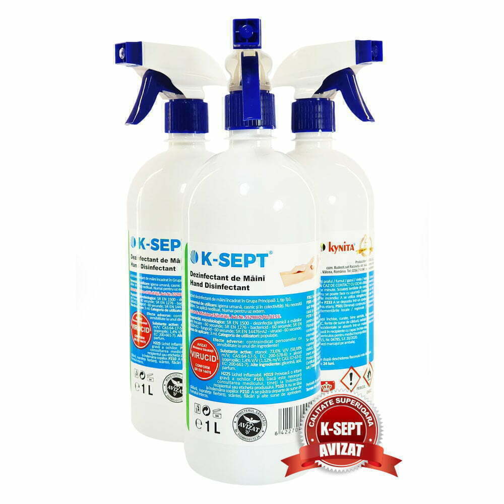 Dezinfectant De Maini Solutie 75% Alcool K-Sept 1L Cu Pulverizator