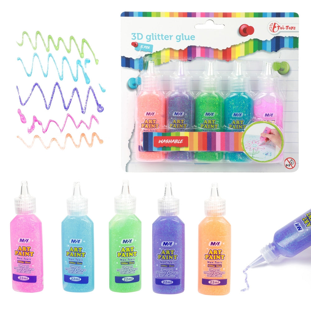Lipici glitter 3D, 5 culori/set - Toi-Toys