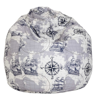 Fotoliu Puf Mara - Stofa Print - Corabii Gri