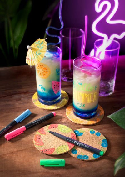 Marker creativ albastru neon Faber-Castell pentru sticla plastic metal pluta si piatra