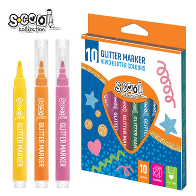 Marker Cu Sclipici, 10 Culori/Set - S-Cool