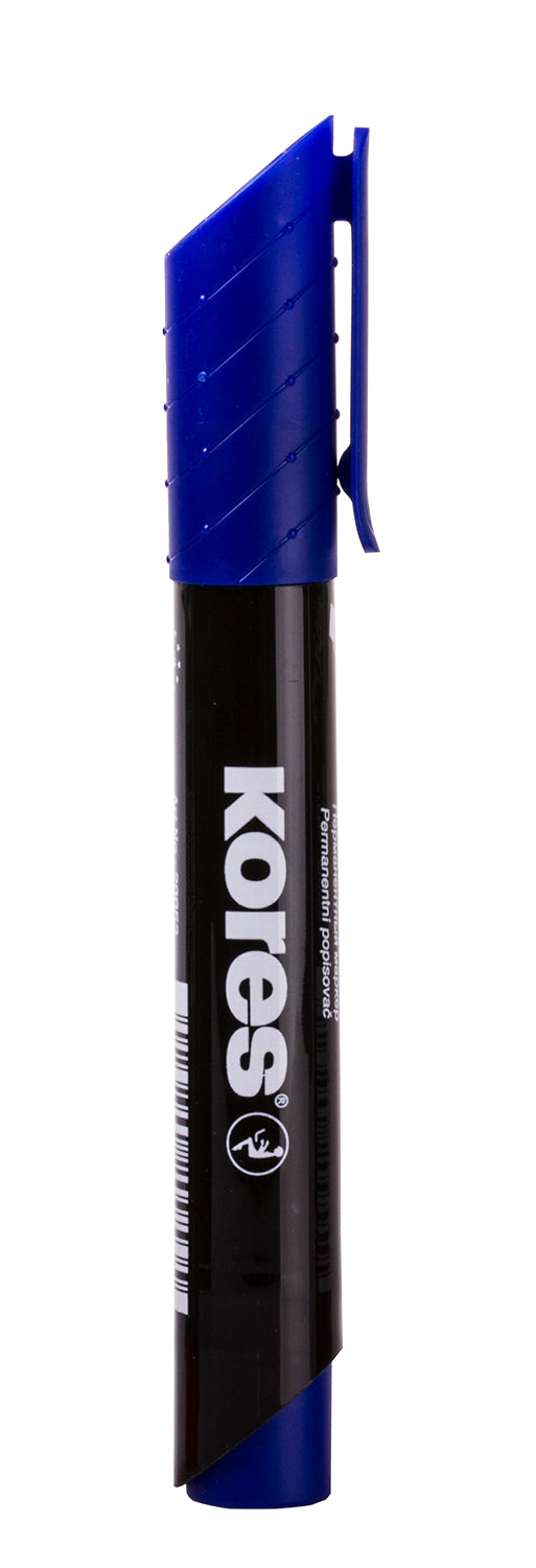 Marker permanent albastru Kores varf rotund 3mm uscare rapida rezistenta 10 zile fara capac