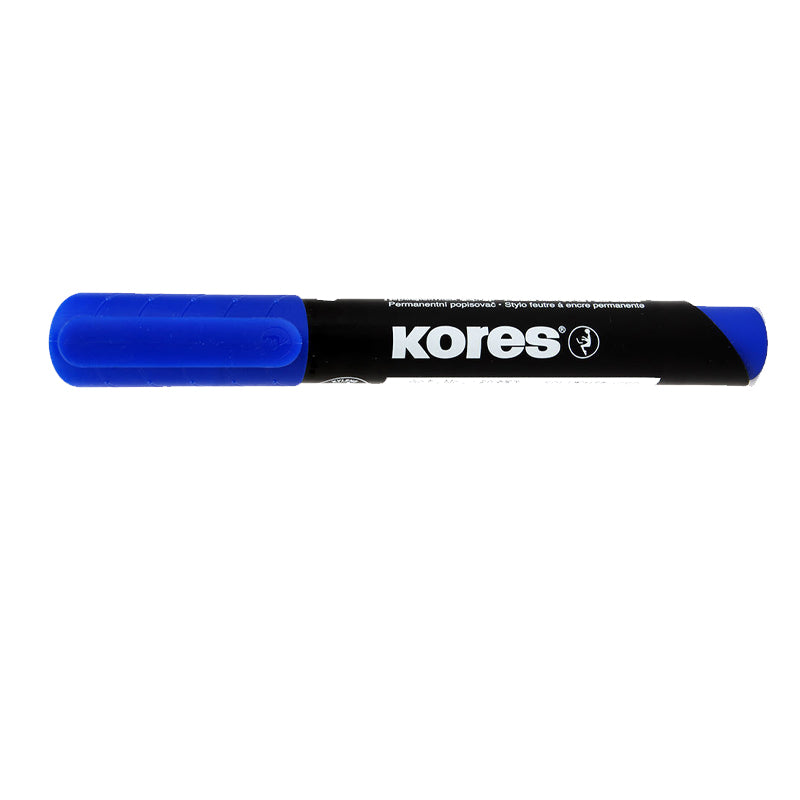 Marker permanent albastru Kores varf tesit uscare rapida scriere pe orice suprafata inclusiv CD