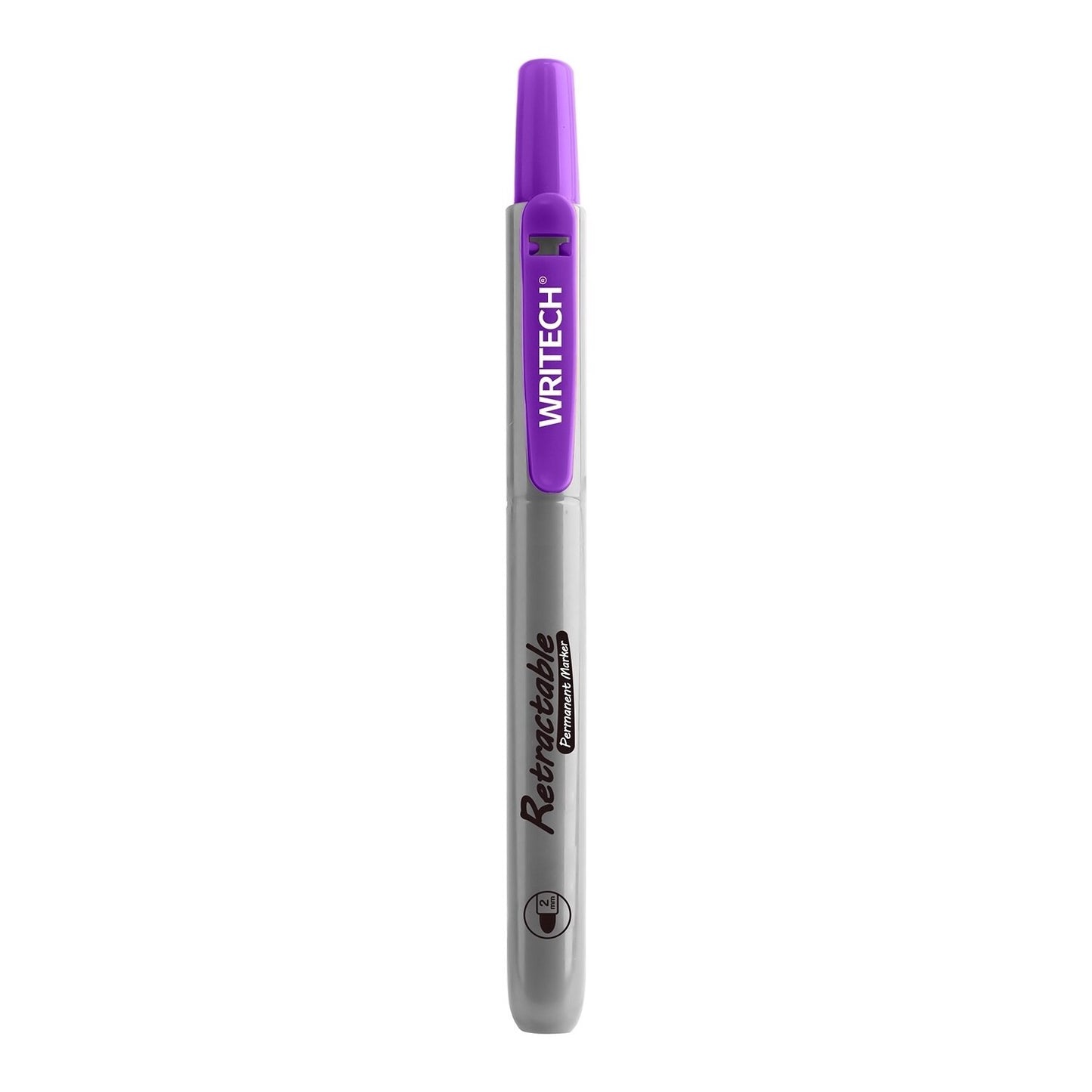 Marker permanent violet retractabil Writech varf rotund 2mm sistem clicker fara capac reincarcabil rezistent la apa pe metal sticla plastic