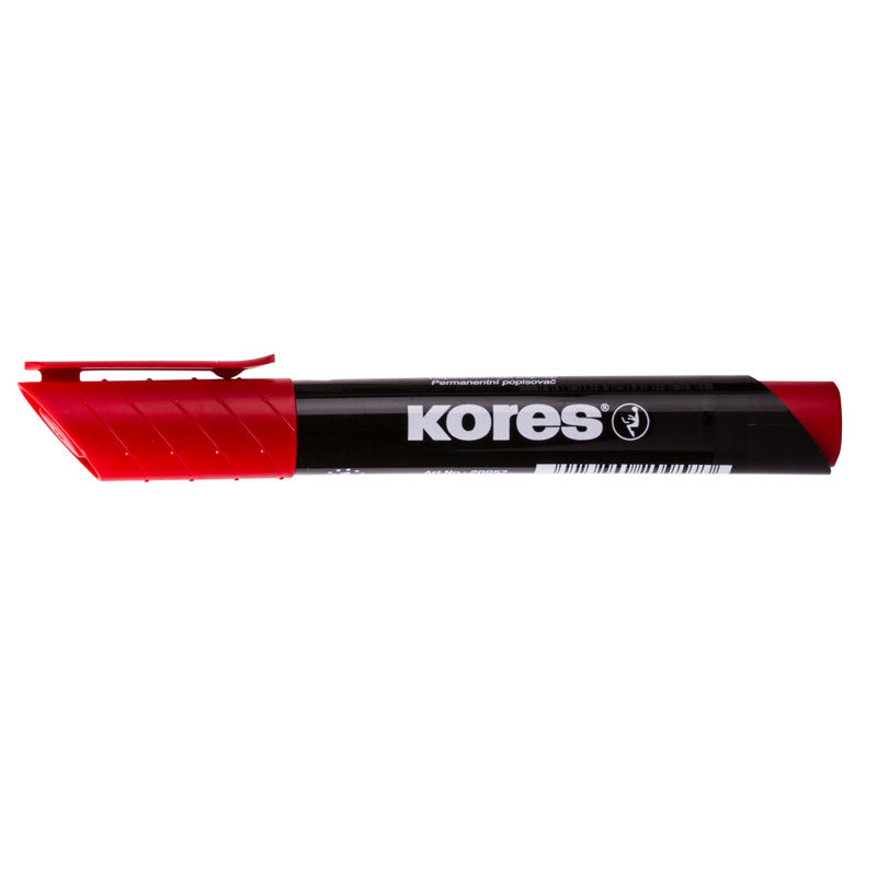 Marker permanent rosu Kores varf rotund 3mm uscare rapida rezistenta 10 zile fara capac pe orice suprafata