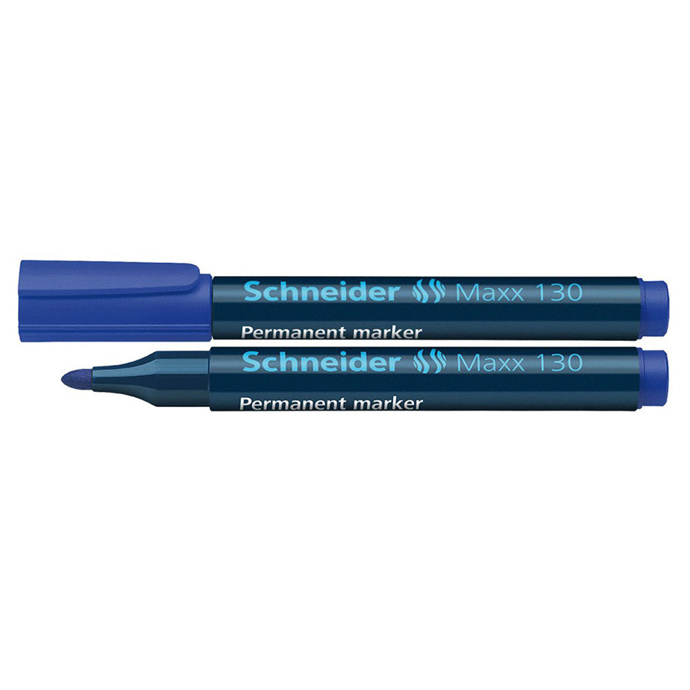 Marker permanent albastru Schneider Maxx 130 varf rotund 1-3mm rezistent la apa si lumina scriere pe orice suprafata