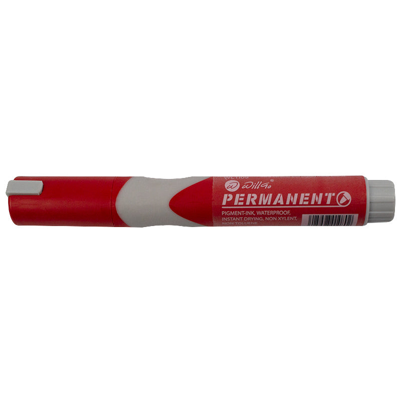 Marker permanent rosu Willgo cu grip de cauciuc varf rotund 1-3mm rezistent la apa scriere pe metal plastic lemn sticla
