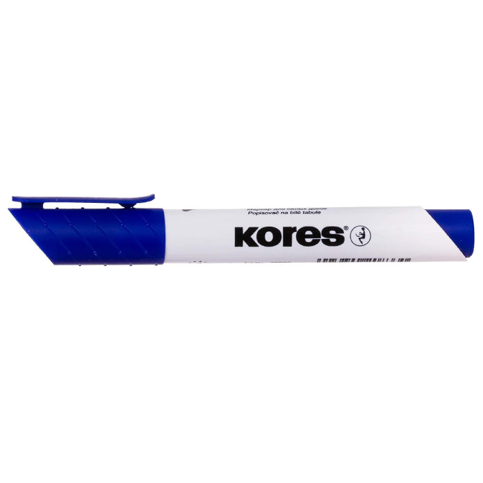 Marker whiteboard si flipchart albastru Kores varf tesit tehnologie Easy Flow rezistenta UV