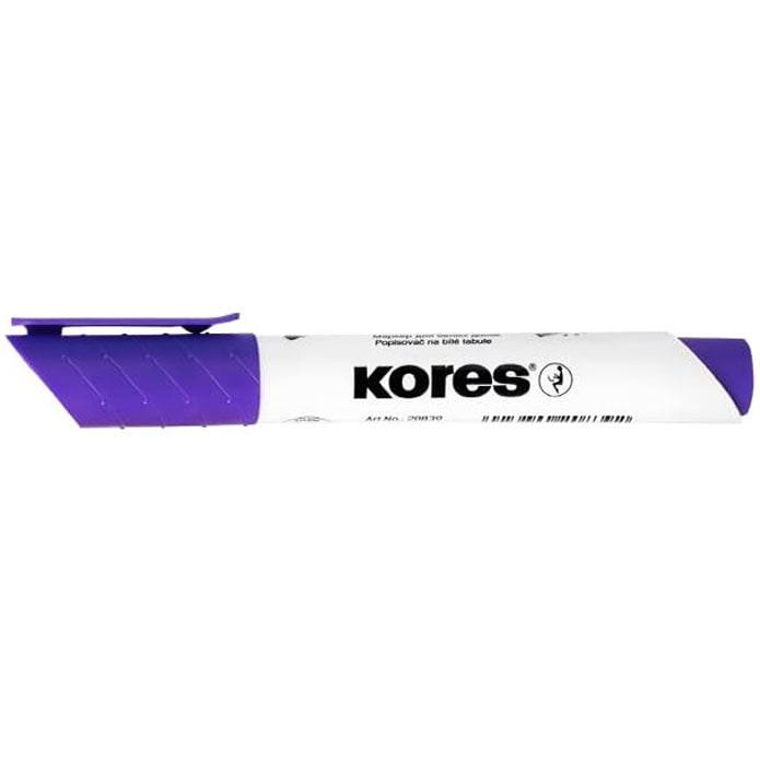 Marker whiteboard si flipchart violet Kores varf rotund 3mm stergere fara urme rezistenta 24h fara capac