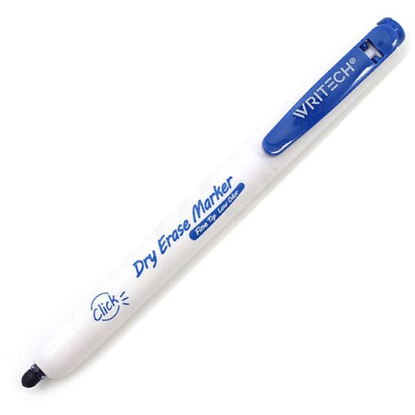 Marker albastru pentru tabla alba retractabil Writech varf rotund 2mm sistem clicker fara capac reincarcabil stergere usoara